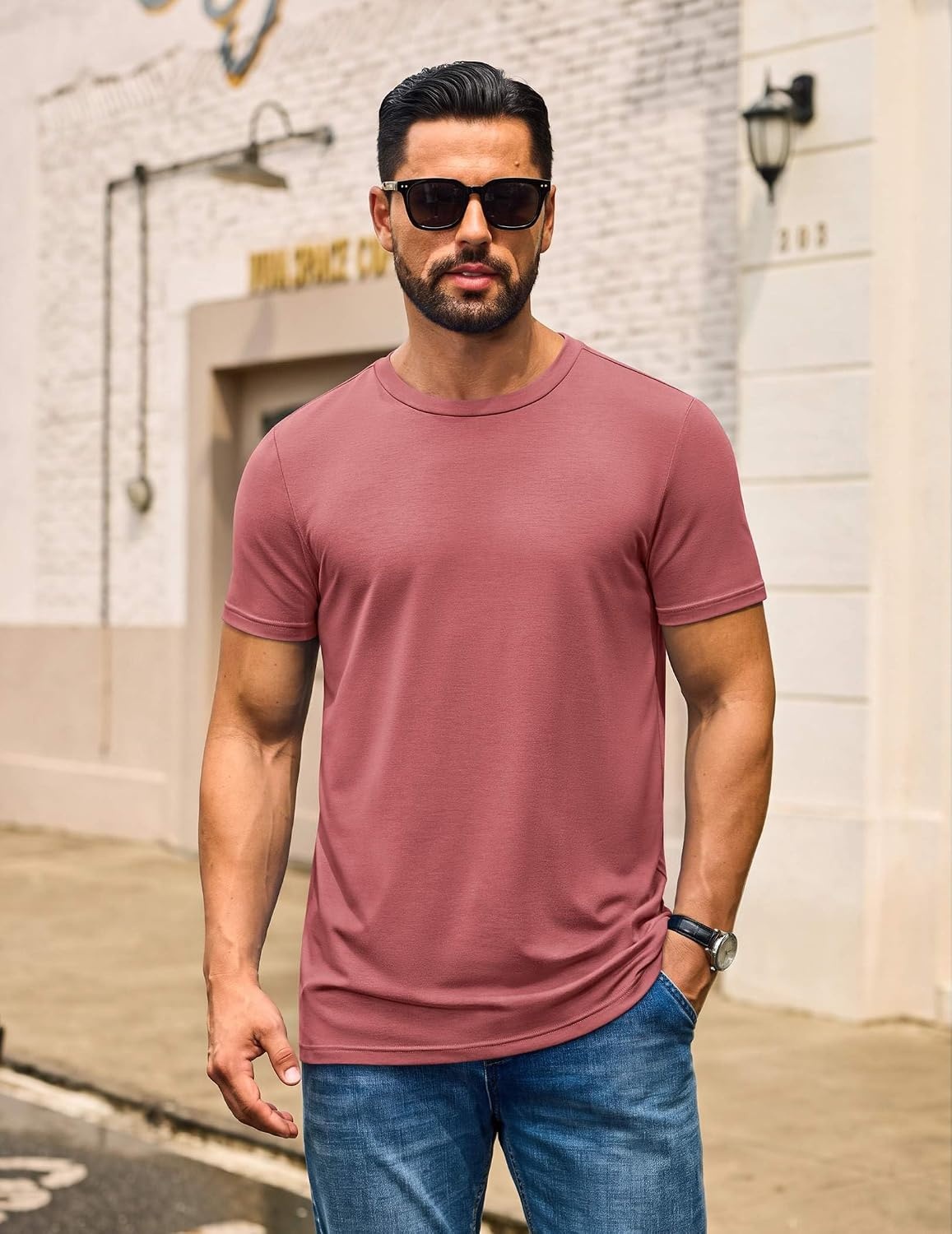 image:imageCOOFANDY Mens T Shirt Short Sleeve Casual Crew Neck Basic Tee ShirtsDusky Purple
