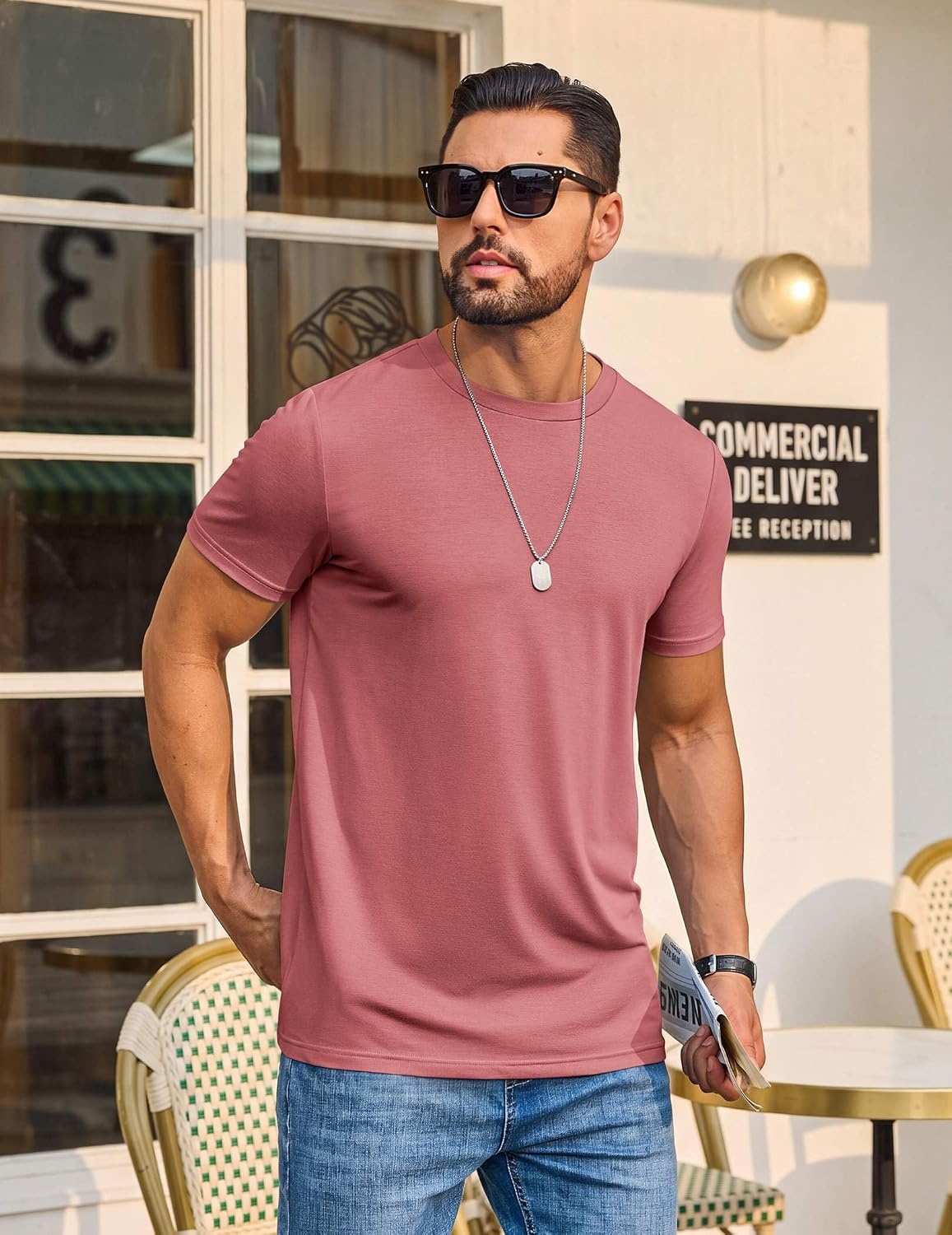 image:imageCOOFANDY Mens T Shirt Short Sleeve Casual Crew Neck Basic Tee ShirtsDusky Purple