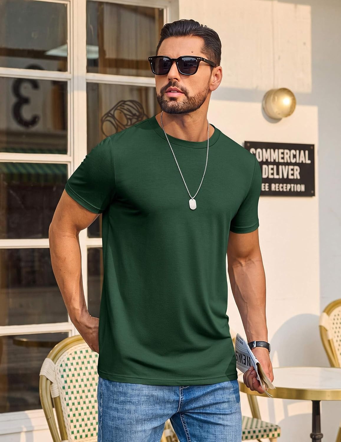 image:imageCOOFANDY Mens T Shirt Short Sleeve Casual Crew Neck Basic Tee ShirtsForest Green