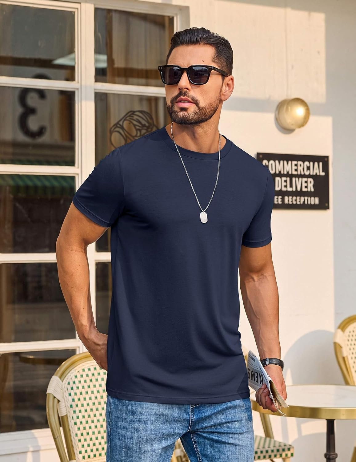 image:imageCOOFANDY Mens T Shirt Short Sleeve Casual Crew Neck Basic Tee ShirtsNavy Blue