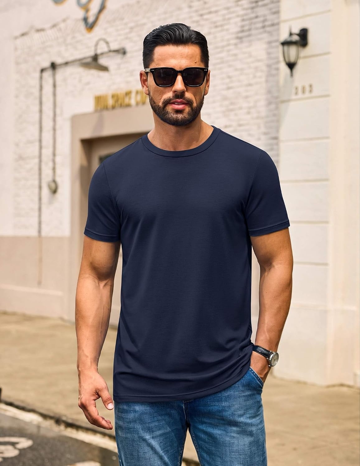 image:imageCOOFANDY Mens T Shirt Short Sleeve Casual Crew Neck Basic Tee ShirtsNavy Blue