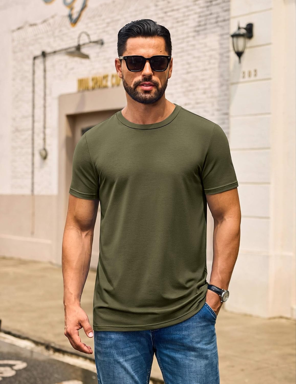 image:imageCOOFANDY Mens T Shirt Short Sleeve Casual Crew Neck Basic Tee ShirtsOlive Green
