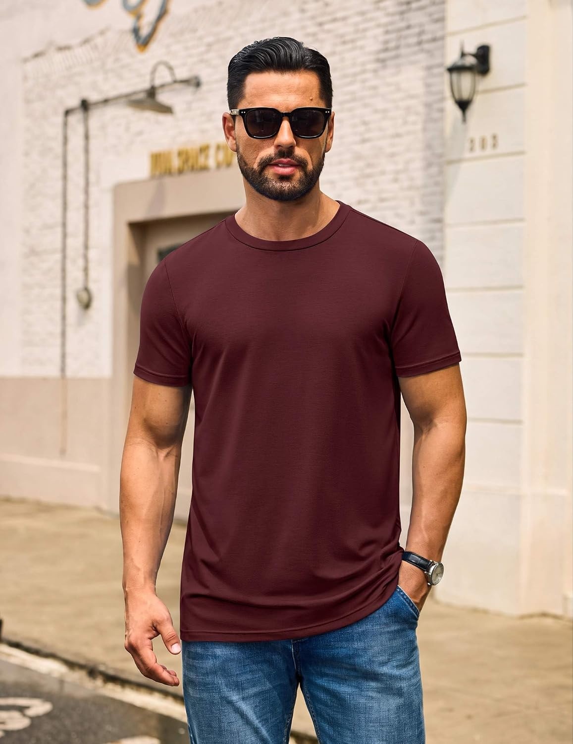 image:imageCOOFANDY Mens T Shirt Short Sleeve Casual Crew Neck Basic Tee ShirtsVine Red
