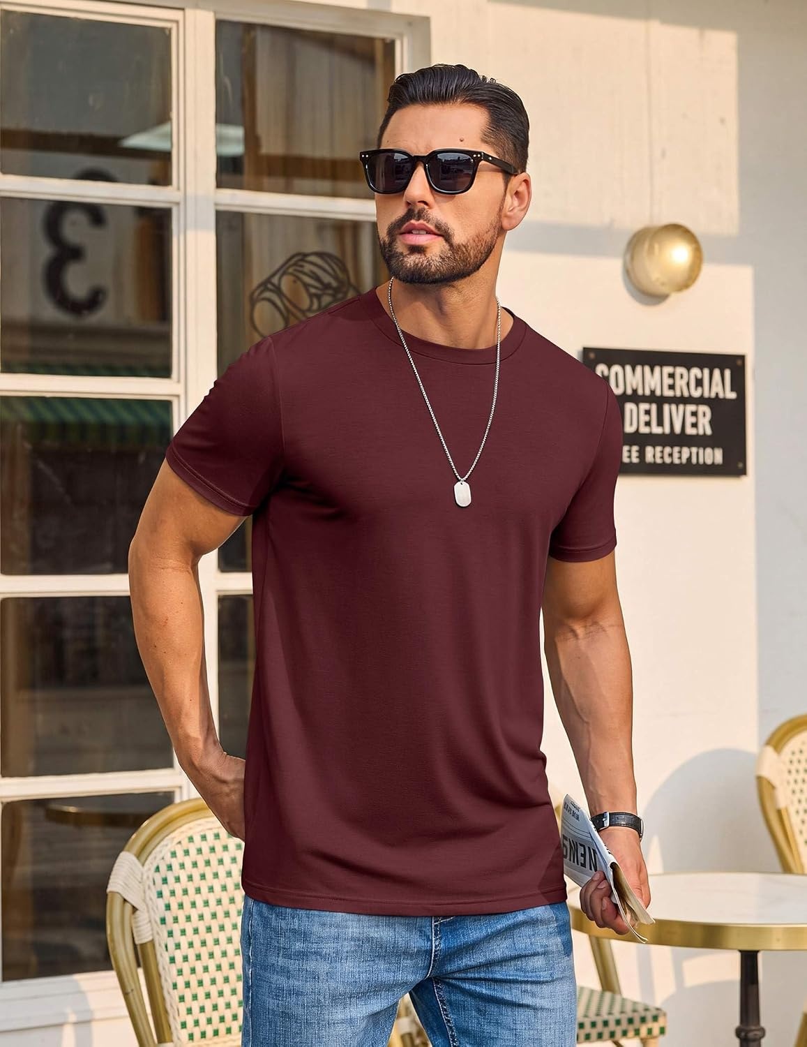 image:imageCOOFANDY Mens T Shirt Short Sleeve Casual Crew Neck Basic Tee ShirtsVine Red