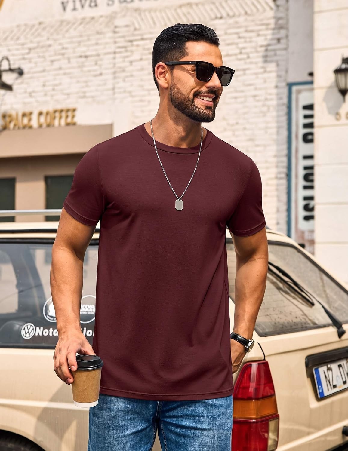 image:imageCOOFANDY Mens T Shirt Short Sleeve Casual Crew Neck Basic Tee ShirtsVine Red