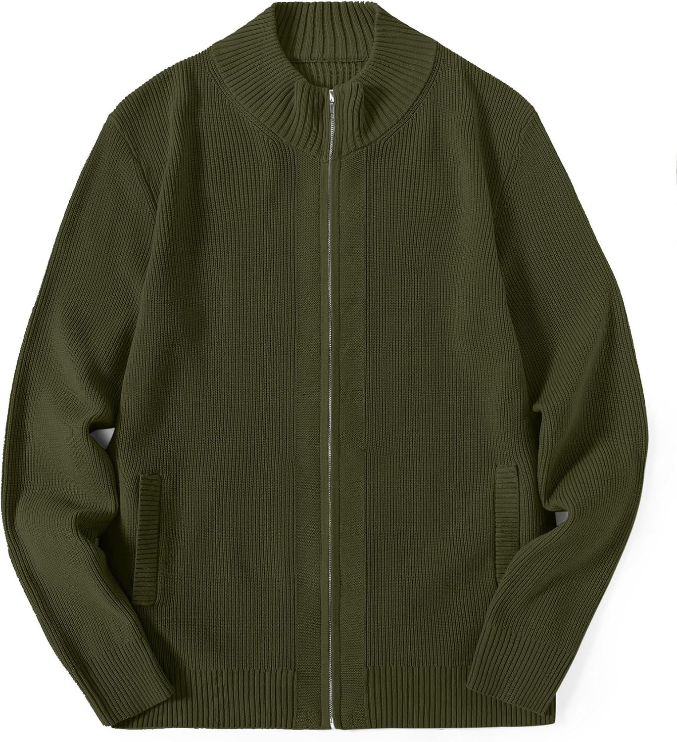 image:imageCOOFANDY Mens Zip Up Cardigan Sweater Slim Fit Casual Full Zipper SweatersArmy Green