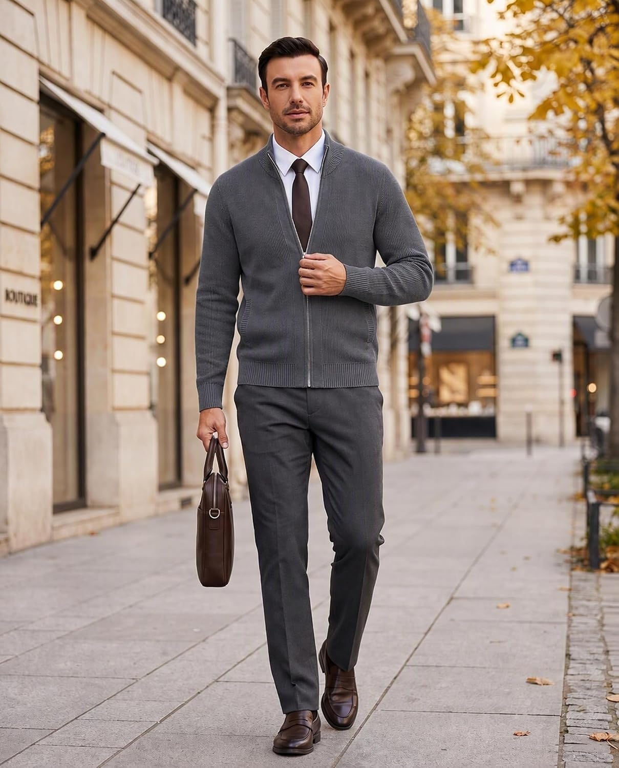 image:imageCOOFANDY Mens Zip Up Cardigan Sweater Slim Fit Casual Full Zipper SweatersDark Gray