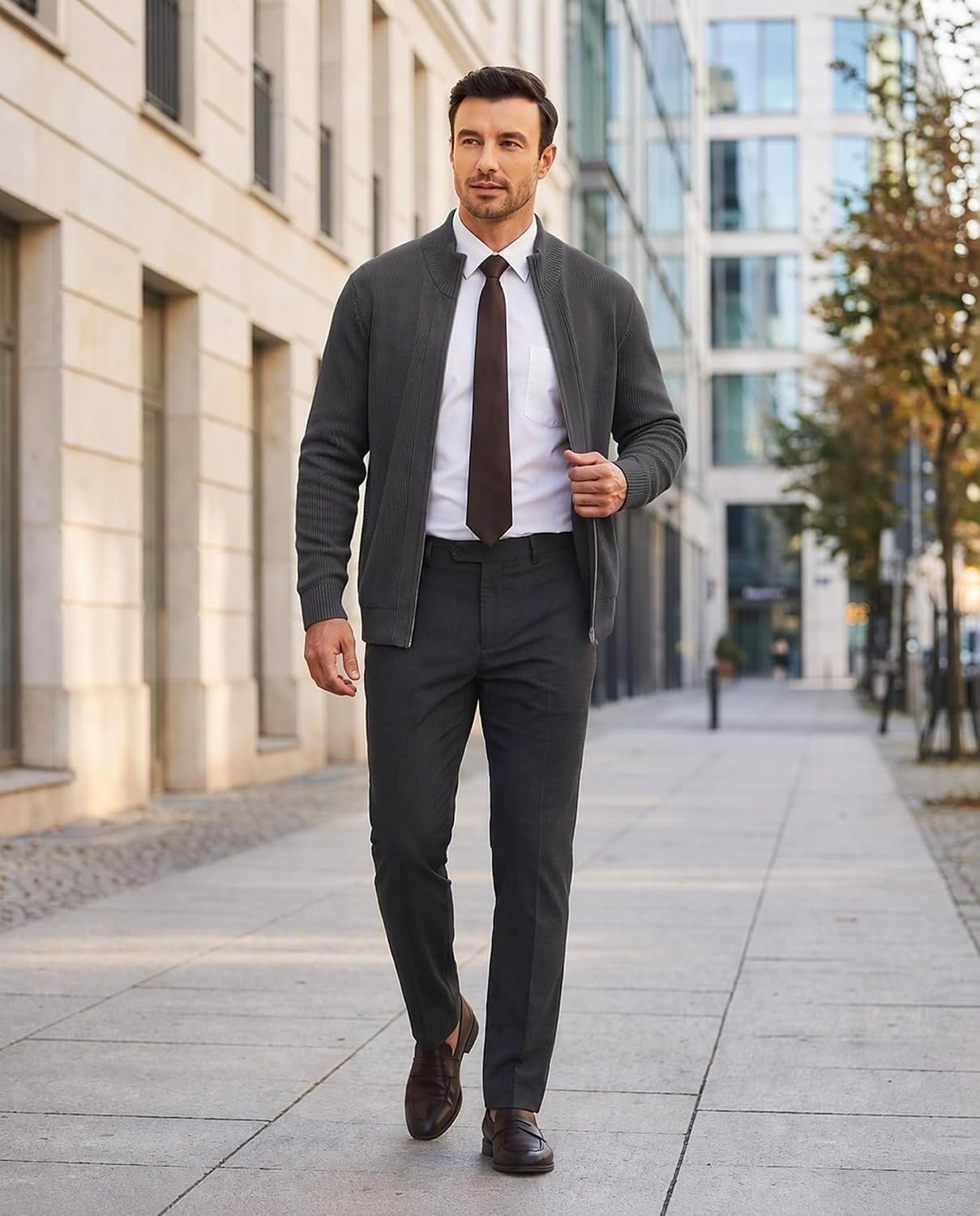 image:imageCOOFANDY Mens Zip Up Cardigan Sweater Slim Fit Casual Full Zipper SweatersDark Gray