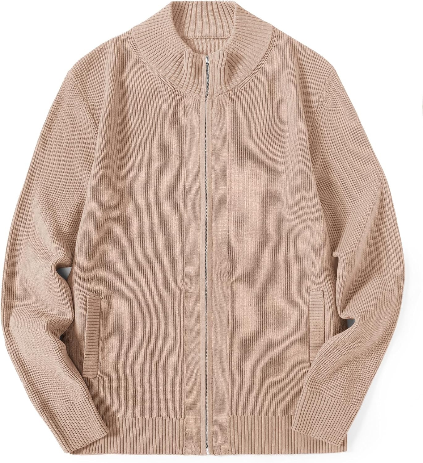 image:imageCOOFANDY Mens Zip Up Cardigan Sweater Slim Fit Casual Full Zipper SweatersDark Khaki