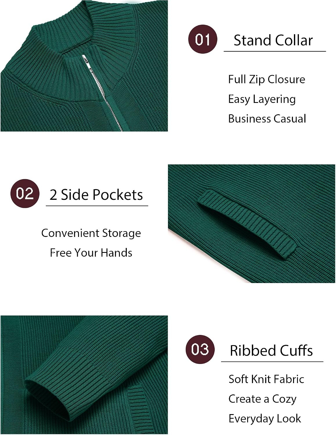 image:imageCOOFANDY Mens Zip Up Cardigan Sweater Slim Fit Casual Full Zipper SweatersGreen