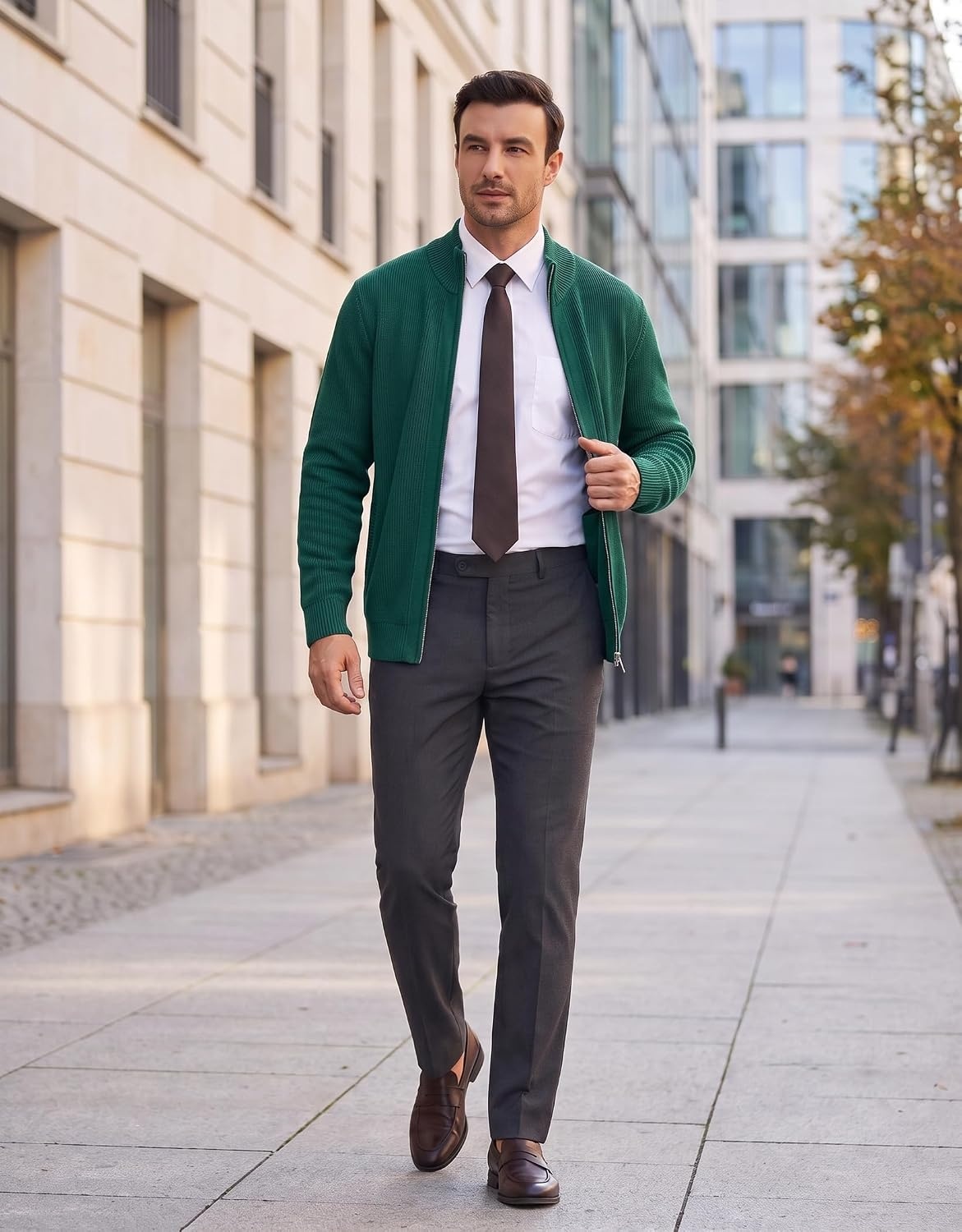image:imageCOOFANDY Mens Zip Up Cardigan Sweater Slim Fit Casual Full Zipper SweatersGreen