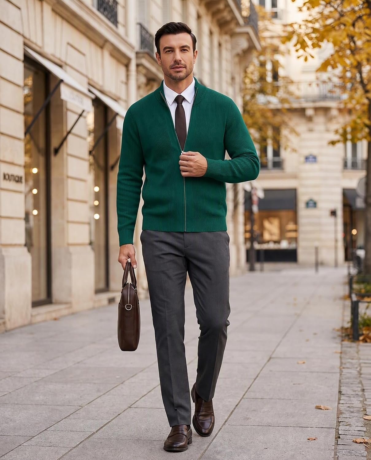 image:imageCOOFANDY Mens Zip Up Cardigan Sweater Slim Fit Casual Full Zipper SweatersGreen