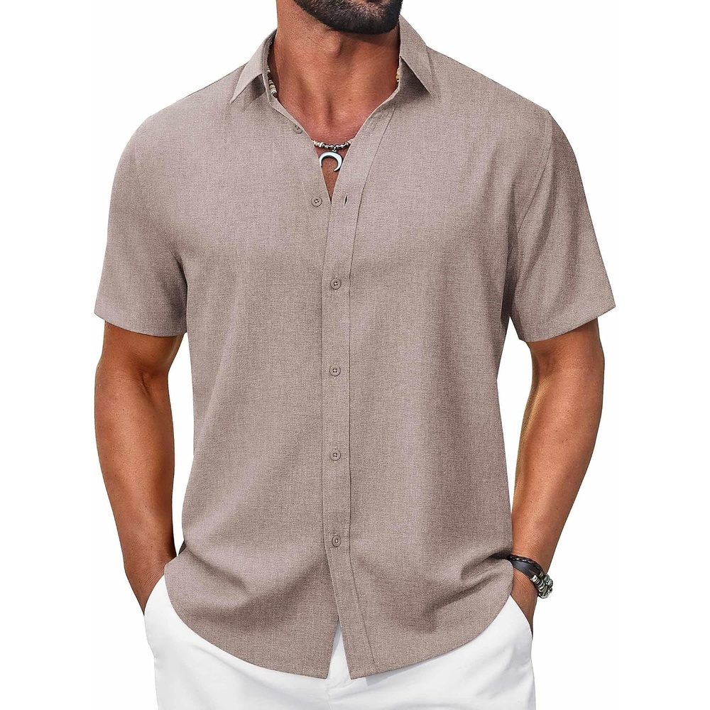 image:imageCOOFANDY Mens Casual Button Down Shirt Short Sleeve Summer Beach ShirtsChampagne