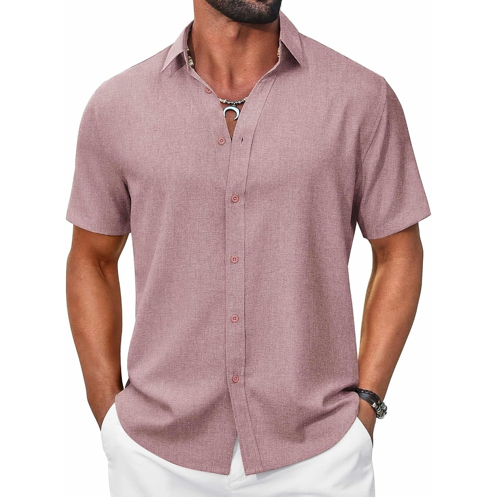image:imageCOOFANDY Mens Casual Button Down Shirt Short Sleeve Summer Beach ShirtsDusty Pink