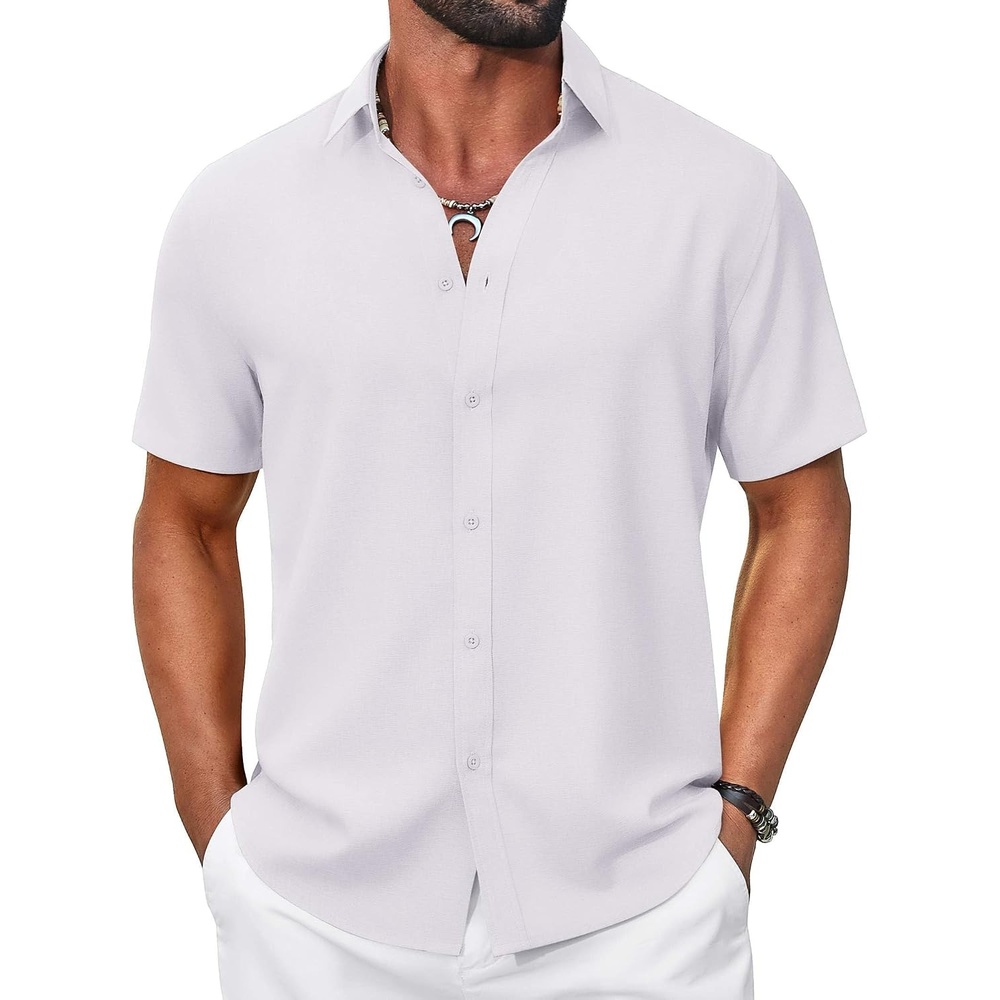 image:imageCOOFANDY Mens Casual Button Down Shirt Short Sleeve Summer Beach ShirtsSolid White