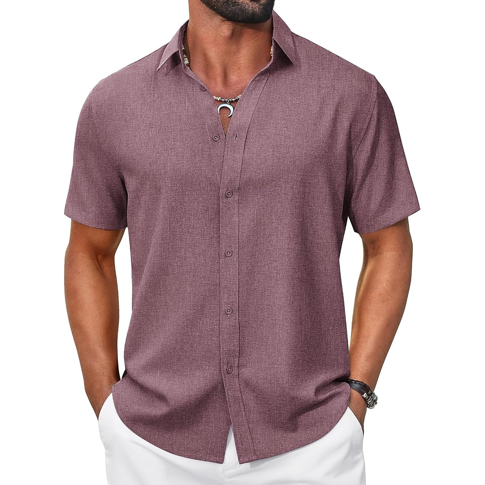 image:imageCOOFANDY Mens Casual Button Down Shirt Short Sleeve Summer Beach ShirtsWine Red