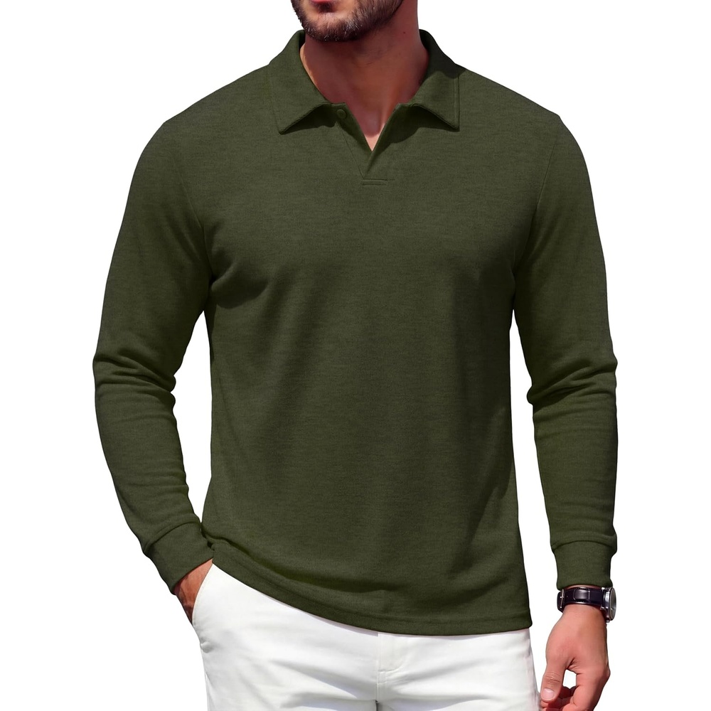 image:imageCOOFANDY Mens Knit Polo Shirts Casual Long Sleeve Polo Sweater Golf ShirtsArmy Green