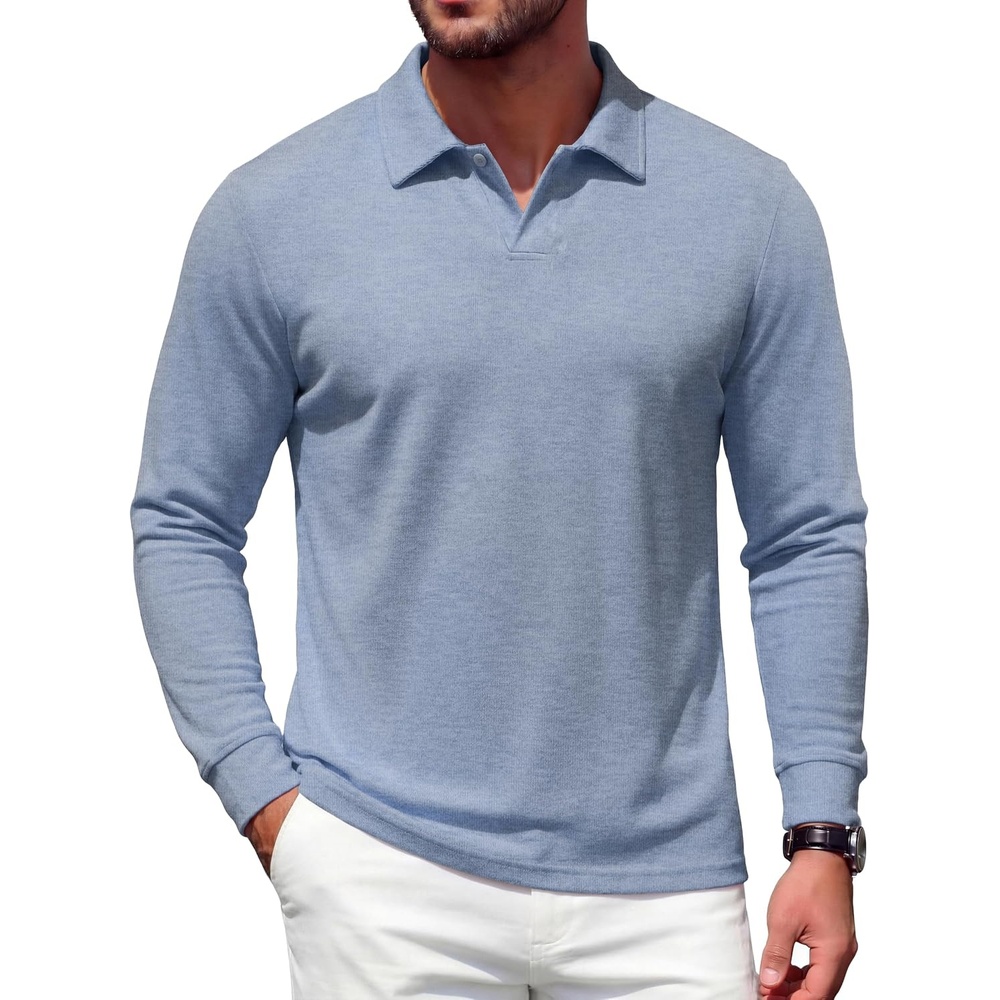 image:imageCOOFANDY Mens Knit Polo Shirts Casual Long Sleeve Polo Sweater Golf ShirtsBlue