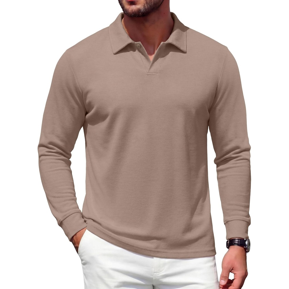 image:imageCOOFANDY Mens Knit Polo Shirts Casual Long Sleeve Polo Sweater Golf ShirtsKhaki