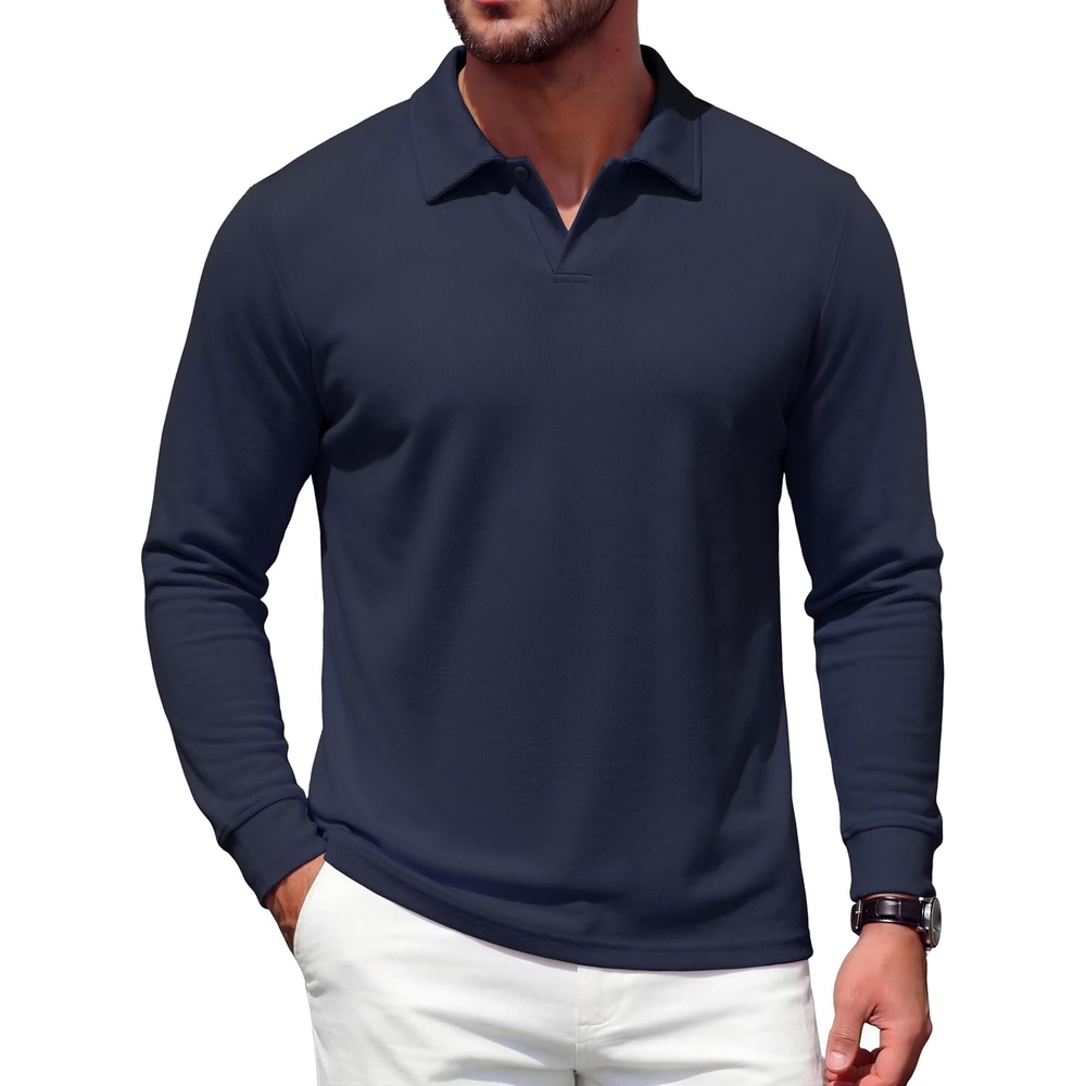 image:imageCOOFANDY Mens Knit Polo Shirts Casual Long Sleeve Polo Sweater Golf ShirtsNavy Blue