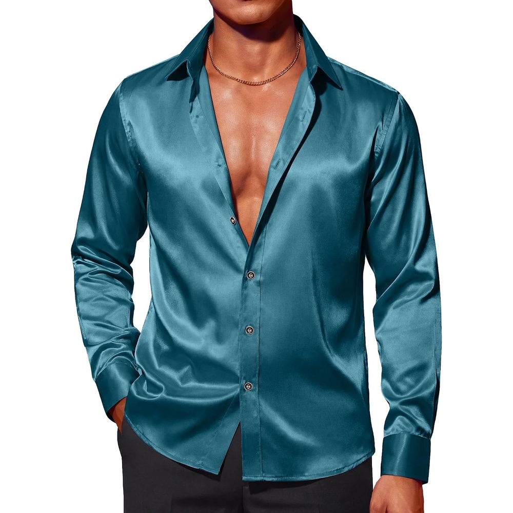 image:imageCOOFANDY Mens Stain Dress Shirts Jacquard Long Sleeve Floral Button Up Shirts Party Prom Wedding ShirtDark Blue