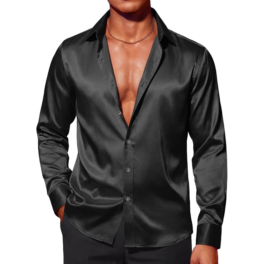 image:imageCOOFANDY Mens Stain Dress Shirts Jacquard Long Sleeve Floral Button Up Shirts Party Prom Wedding ShirtPblack