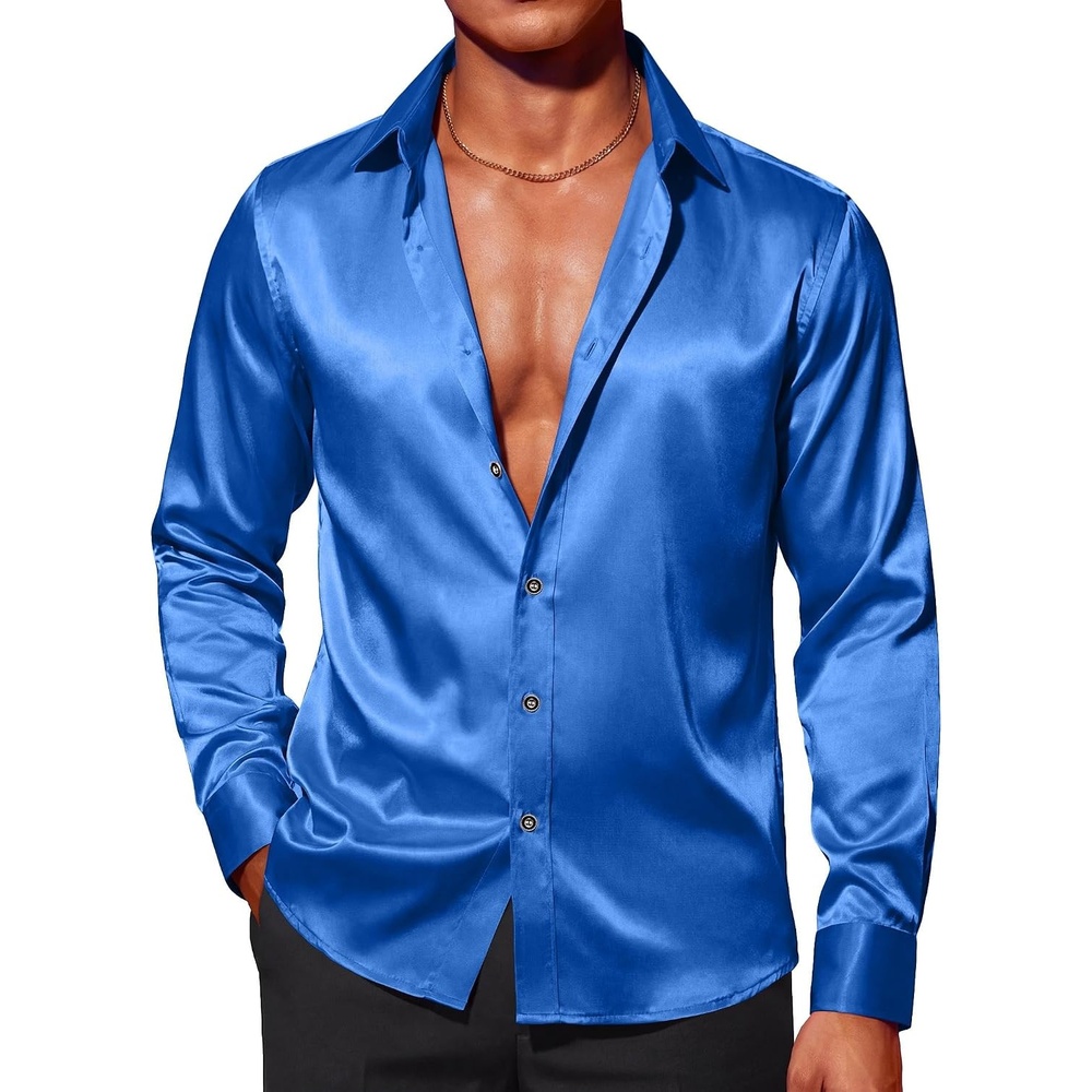 image:imageCOOFANDY Mens Stain Dress Shirts Jacquard Long Sleeve Floral Button Up Shirts Party Prom Wedding ShirtSapphire