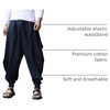 COOFANDY Men Hippie Harem Pants Baggy Linen Cotton Boho Yoga Pants Summer Beach Pants Casual Drop Crotch Trouser(Dark Blue)