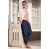 COOFANDY Men Hippie Harem Pants Baggy Linen Cotton Boho Yoga Pants Summer Beach Pants Casual Drop Crotch Trouser(Dark Blue)