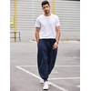 COOFANDY Men Hippie Harem Pants Baggy Linen Cotton Boho Yoga Pants Summer Beach Pants Casual Drop Crotch Trouser(Dark Blue)