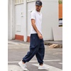 COOFANDY Men Hippie Harem Pants Baggy Linen Cotton Boho Yoga Pants Summer Beach Pants Casual Drop Crotch Trouser(Dark Blue)