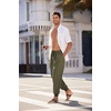 COOFANDY Men Hippie Harem Pants Baggy Linen Cotton Boho Yoga Pants Summer Beach Pants Casual Drop Crotch Trouser(Green)