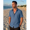 COOFANDY Mens Casual Button Down Shirt Short Sleeve Summer Beach Shirts(Denim Blue)