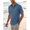 COOFANDY Mens Casual Button Down Shirt Short Sleeve Summer Beach Shirts(Denim Blue)