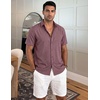 COOFANDY Mens Casual Button Down Shirt Short Sleeve Summer Beach Shirts(Wine Red)