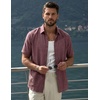 COOFANDY Mens Casual Button Down Shirt Short Sleeve Summer Beach Shirts(Wine Red)