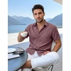 COOFANDY Mens Casual Button Down Shirt Short Sleeve Summer Beach Shirts(Wine Red)