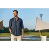 COOFANDY Men’s Cotton Linen Henley T-Shirts Long Sleeve Casual Beach Shirts(Navy Blue Retro Cuban Pattern)