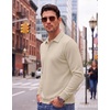 COOFANDY Men’s Knit Polo Shirts Casual Long Sleeve Polo Sweater Golf Shirts(Beige)