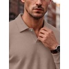 COOFANDY Men’s Knit Polo Shirts Casual Long Sleeve Polo Sweater Golf Shirts(Khaki)
