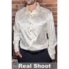 COOFANDY Men’s Stain Dress Shirts Jacquard Long Sleeve Floral Button Up Shirts Party Prom Wedding Shirt(Beige)