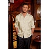 COOFANDY Men’s Stain Dress Shirts Jacquard Long Sleeve Floral Button Up Shirts Party Prom Wedding Shirt(Cream Rose)