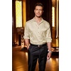 COOFANDY Men’s Stain Dress Shirts Jacquard Long Sleeve Floral Button Up Shirts Party Prom Wedding Shirt(Cream Rose)