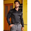 COOFANDY Men’s Stain Dress Shirts Jacquard Long Sleeve Floral Button Up Shirts Party Prom Wedding Shirt(P-black)