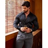 COOFANDY Men’s Stain Dress Shirts Jacquard Long Sleeve Floral Button Up Shirts Party Prom Wedding Shirt(P-black)