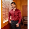 COOFANDY Men’s Stain Dress Shirts Jacquard Long Sleeve Floral Button Up Shirts Party Prom Wedding Shirt(P-wine Red)