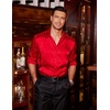 COOFANDY Men’s Stain Dress Shirts Jacquard Long Sleeve Floral Button Up Shirts Party Prom Wedding Shirt(Red)