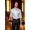 COOFANDY Men’s Stain Dress Shirts Jacquard Long Sleeve Floral Button Up Shirts Party Prom Wedding Shirt(Silver Gray)