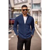 COOFANDY Mens Zip Up Cardigan Sweater Slim Fit Casual Full Zipper Sweaters(Dark Blue)