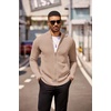 COOFANDY Mens Zip Up Cardigan Sweater Slim Fit Casual Full Zipper Sweaters(Dark Khaki)